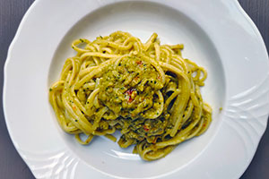 Linguine al pesto di porri